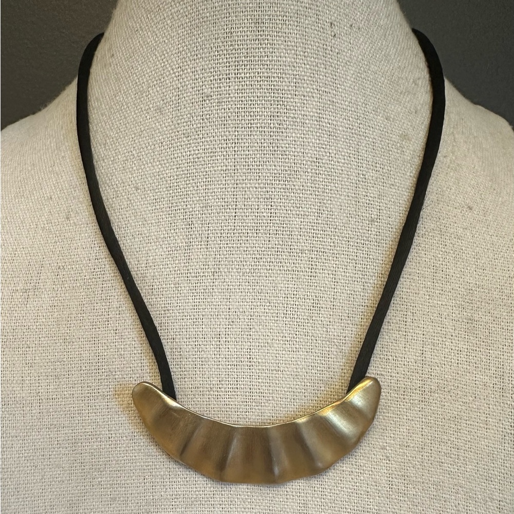 Vtg Kenneth Jay Lane Necklace Gold Sculptural Wav… - image 1